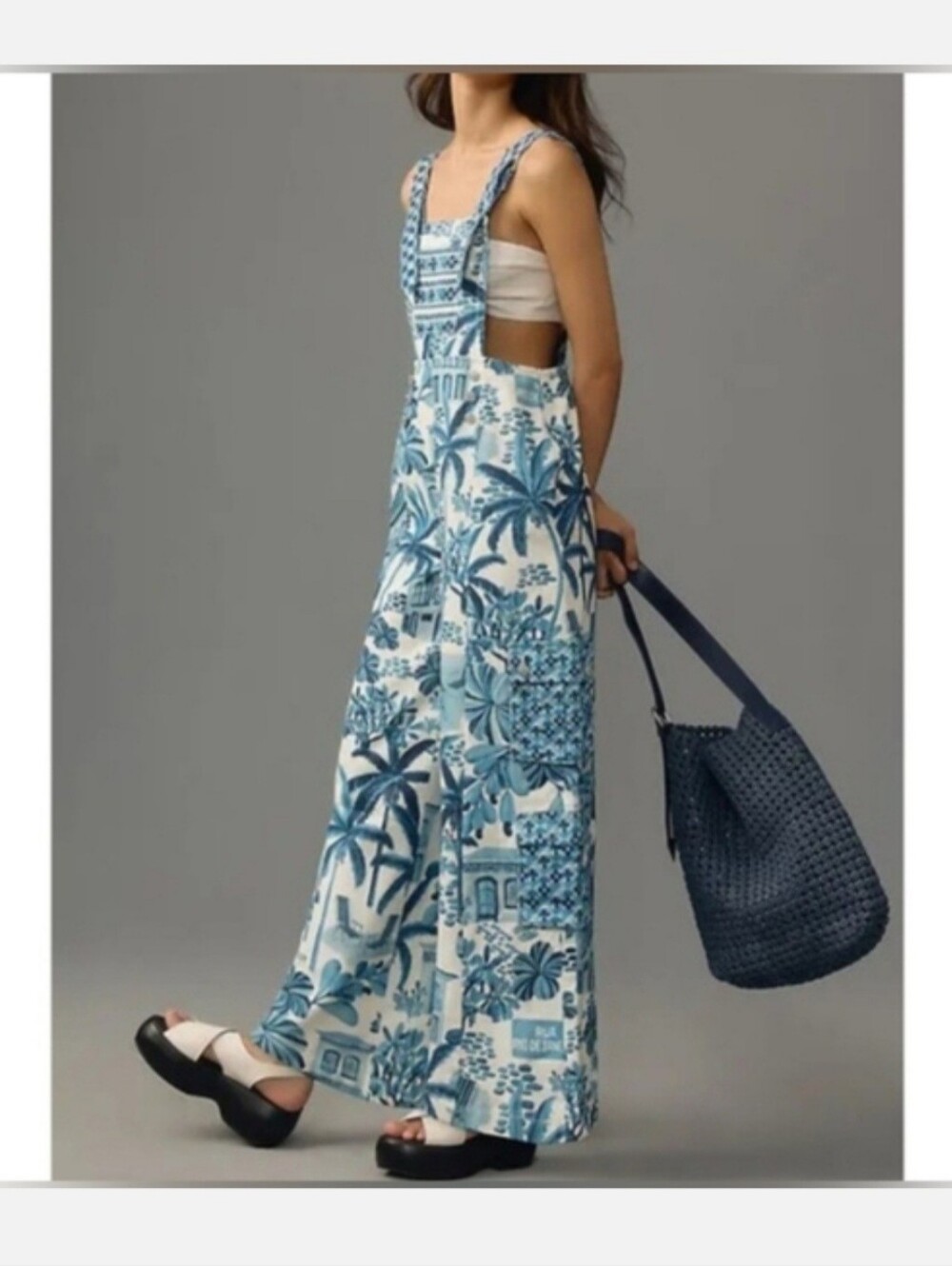 FARM Rio Blue & White Tropical Denim Overalls